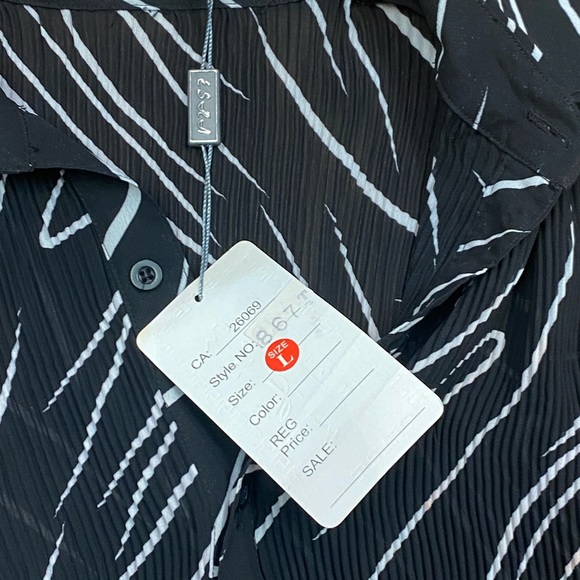 Abstract Crimp Sheer Fabric Collared Button Down Blouse Dress Shirt NWT Sz L - Picture 4 of 7
